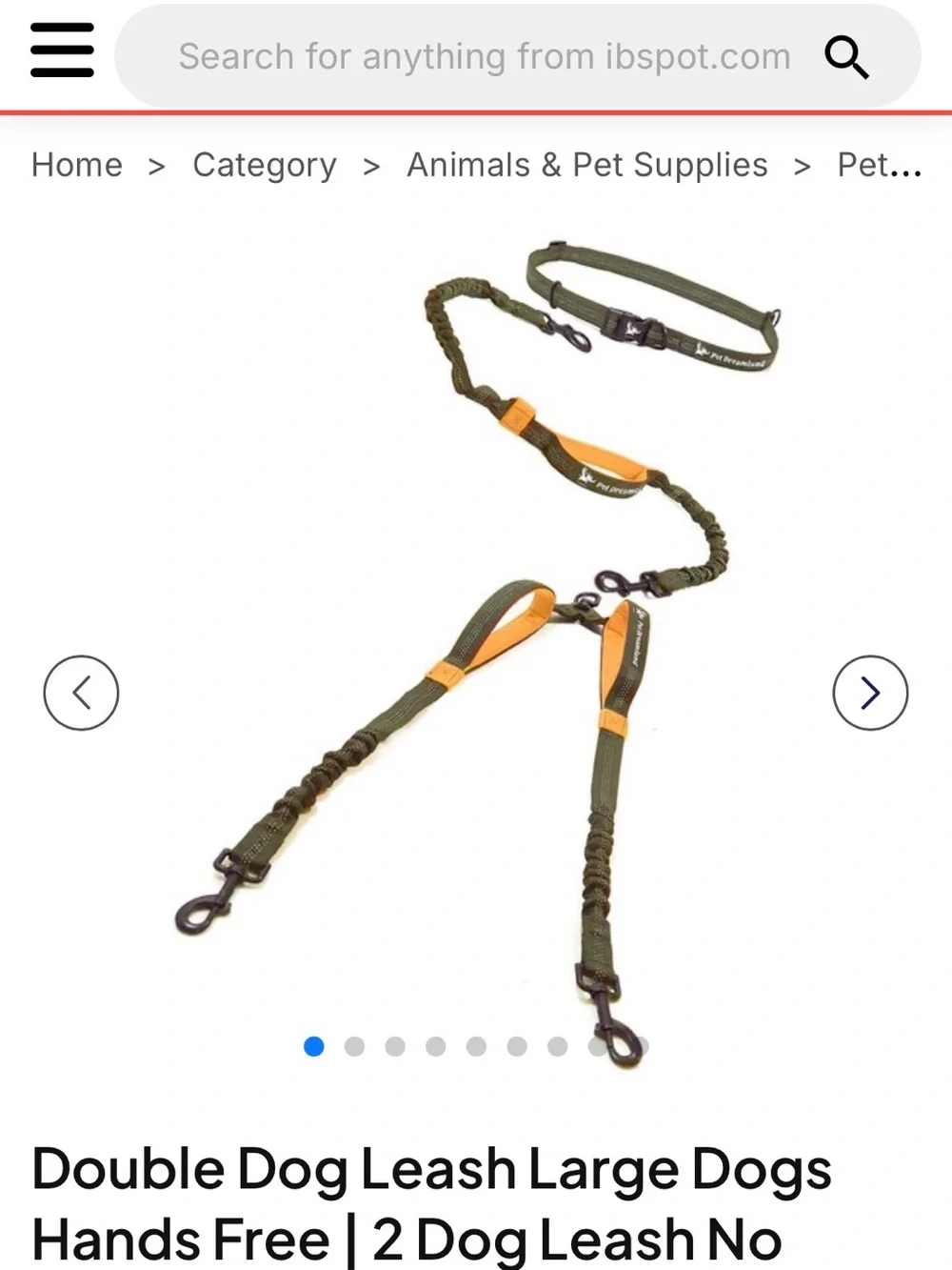 Olive Green & Orange Hands-Free Walk 2 Dogs Leash